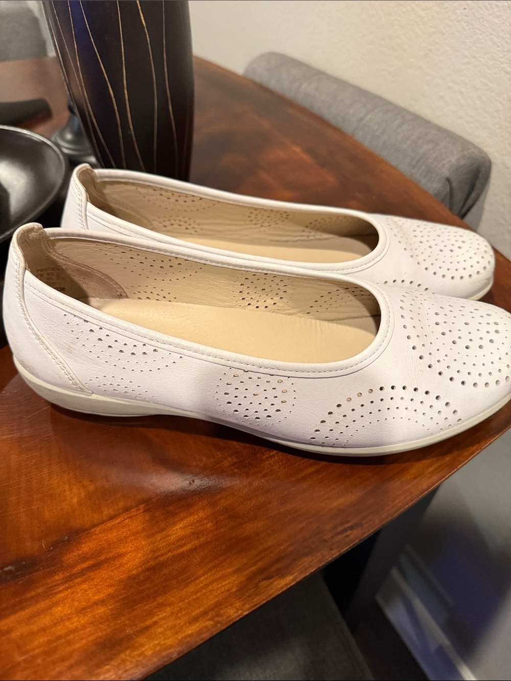 hotter White Perforated Ballet Flats